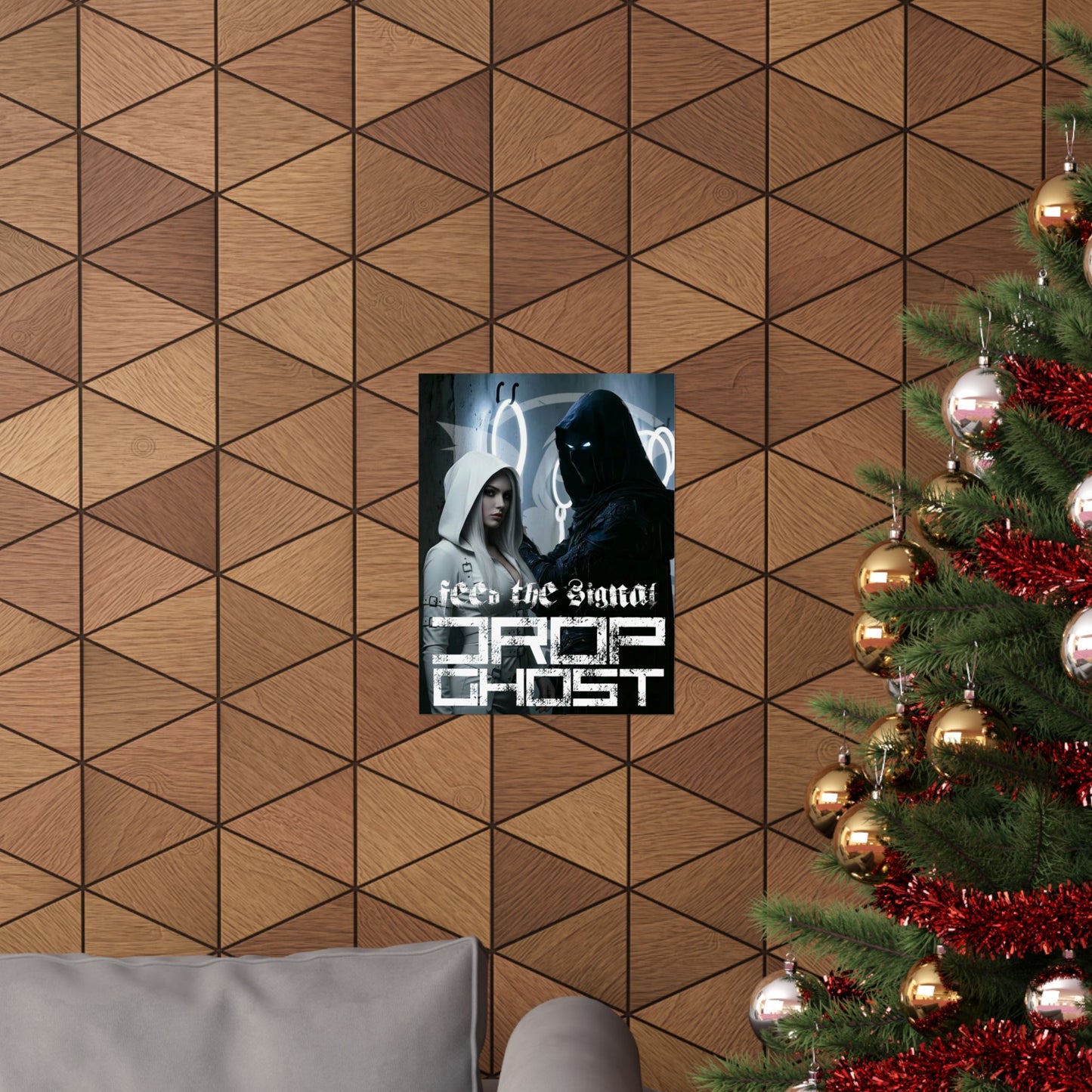 DropGhost Matte Poster "Feed the Signal" — Futuristic Hooded Duo Cyberpunk Wall Art