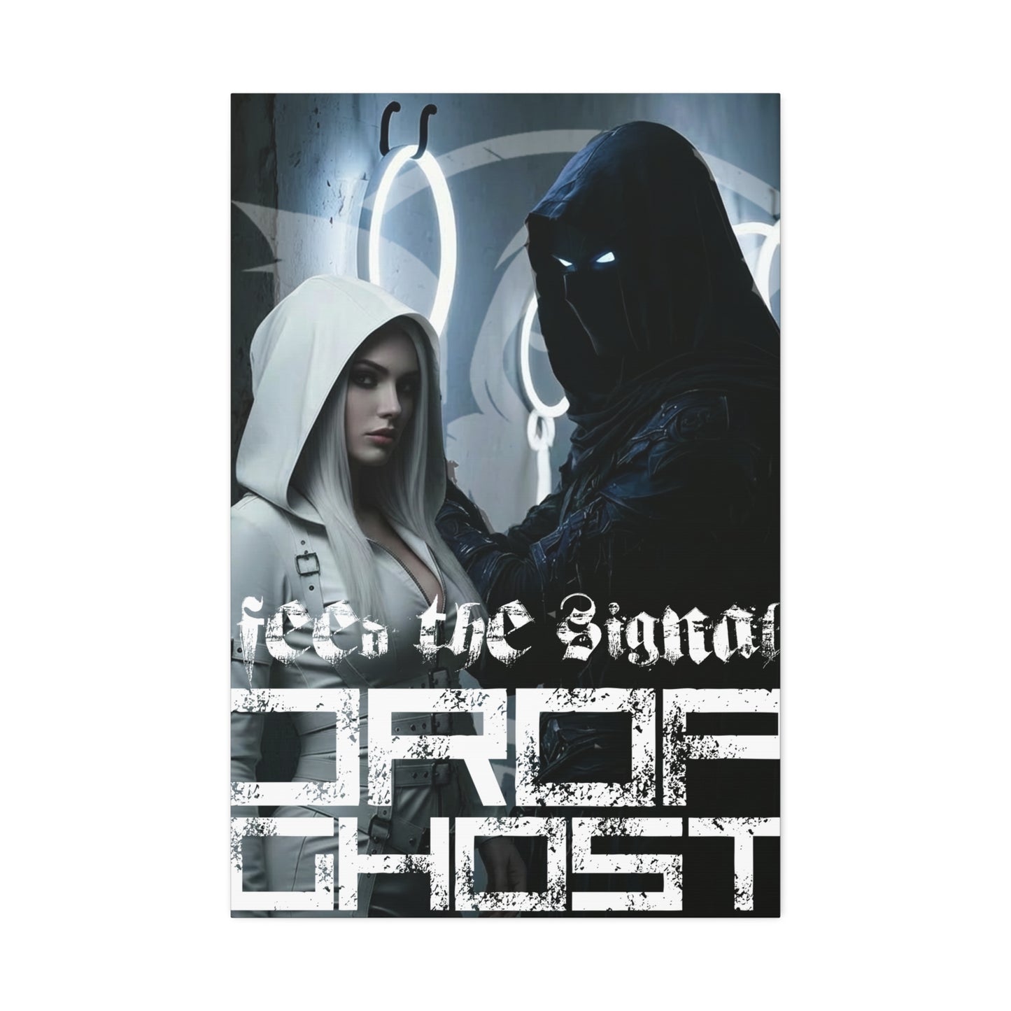 DropGhost Framed Canvas Print — 'Feed the Signal' Dark Cyber Gothic Wall Art