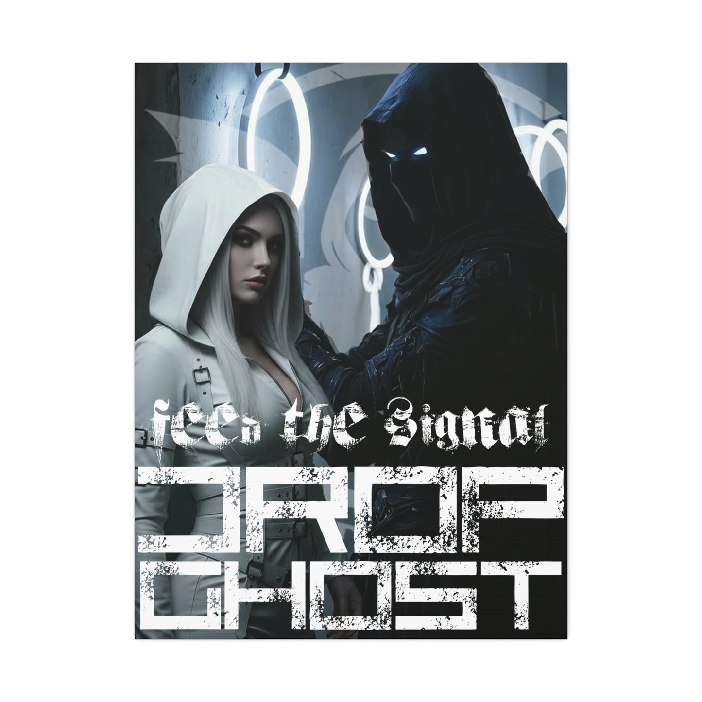 DropGhost Framed Canvas Print — 'Feed the Signal' Dark Cyber Gothic Wall Art