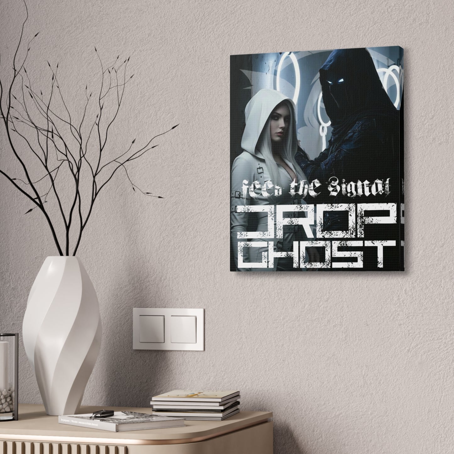 DropGhost Framed Canvas Print — 'Feed the Signal' Dark Cyber Gothic Wall Art