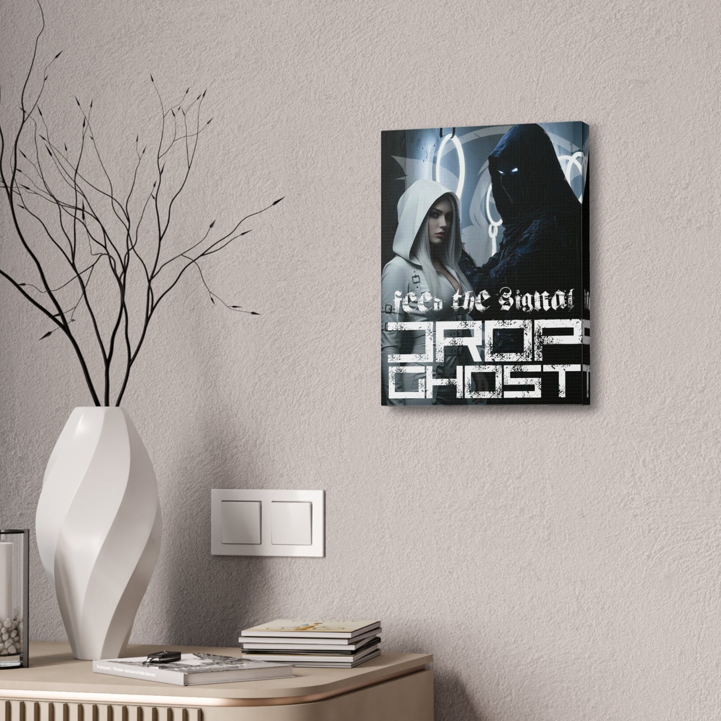 DropGhost Framed Canvas Print — 'Feed the Signal' Dark Cyber Gothic Wall Art
