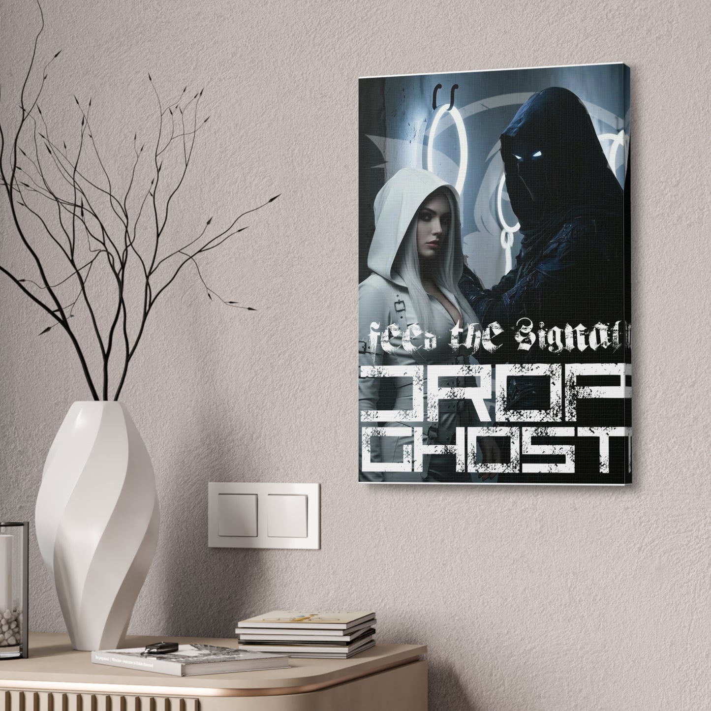 DropGhost Framed Canvas Print — 'Feed the Signal' Dark Cyber Gothic Wall Art