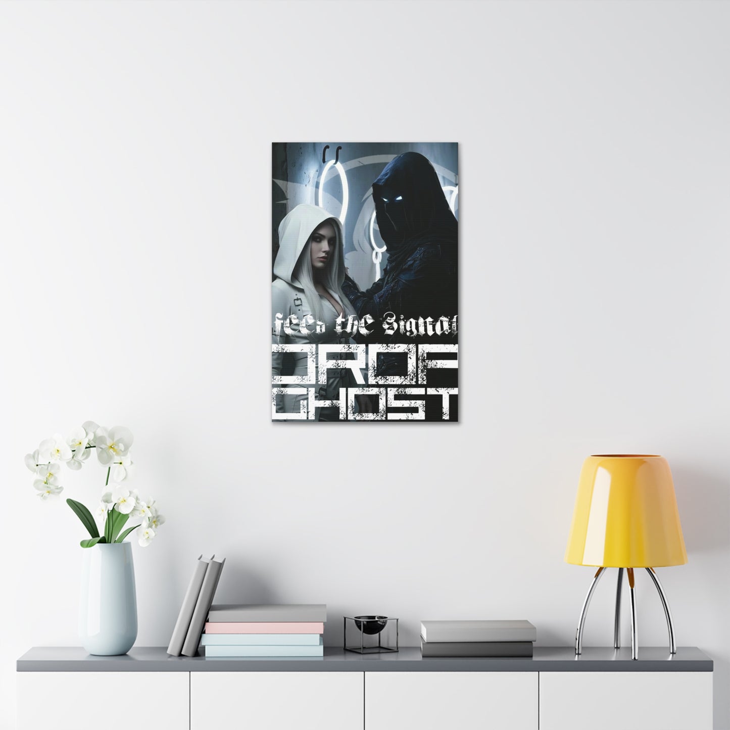DropGhost Framed Canvas Print — 'Feed the Signal' Dark Cyber Gothic Wall Art