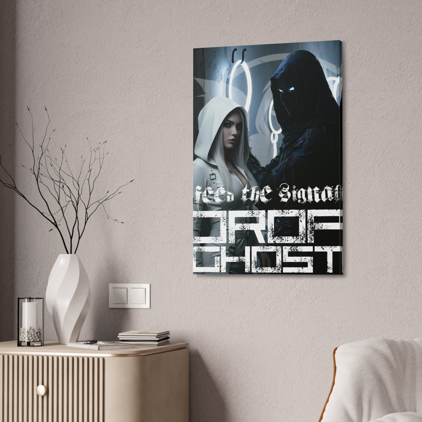 DropGhost Framed Canvas Print — 'Feed the Signal' Dark Cyber Gothic Wall Art