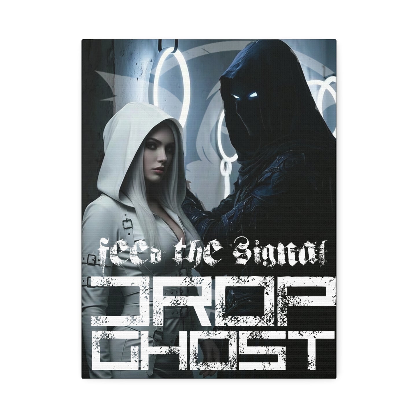 DropGhost Framed Canvas Print — 'Feed the Signal' Dark Cyber Gothic Wall Art
