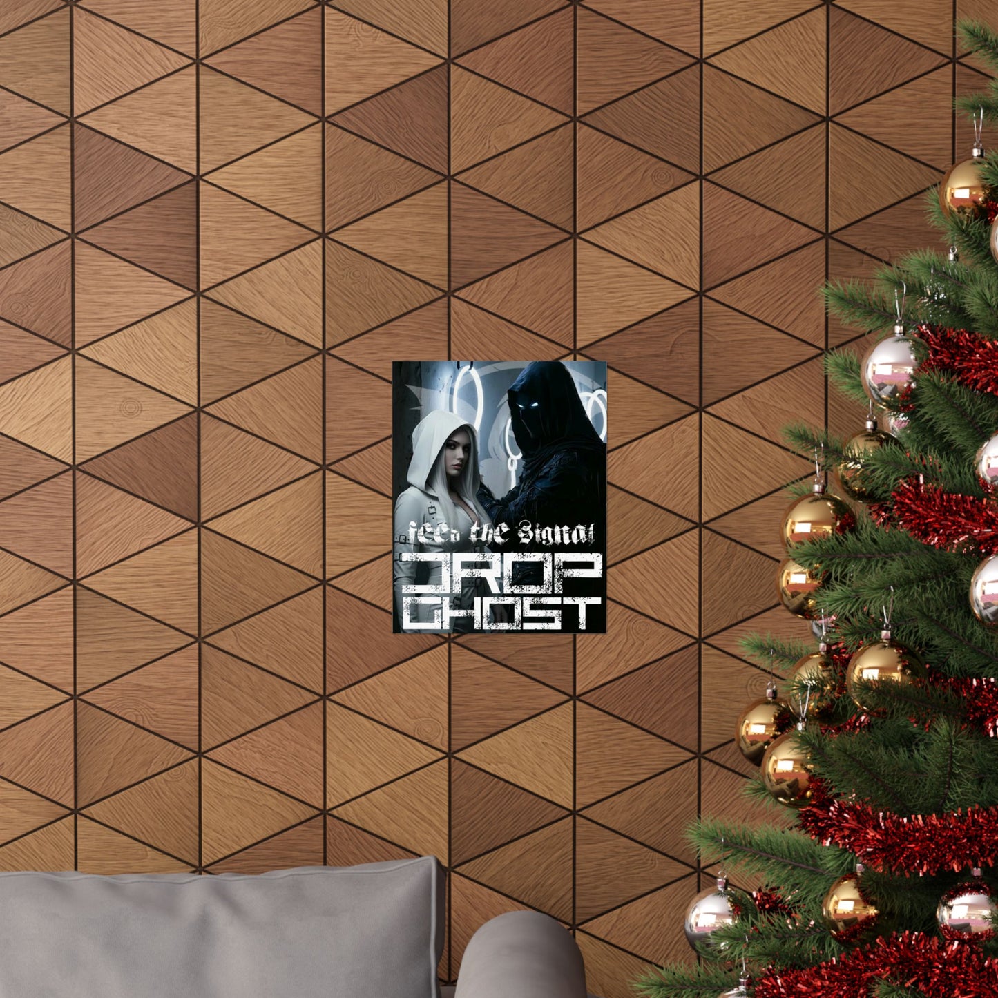 DropGhost Matte Poster "Feed the Signal" — Futuristic Hooded Duo Cyberpunk Wall Art