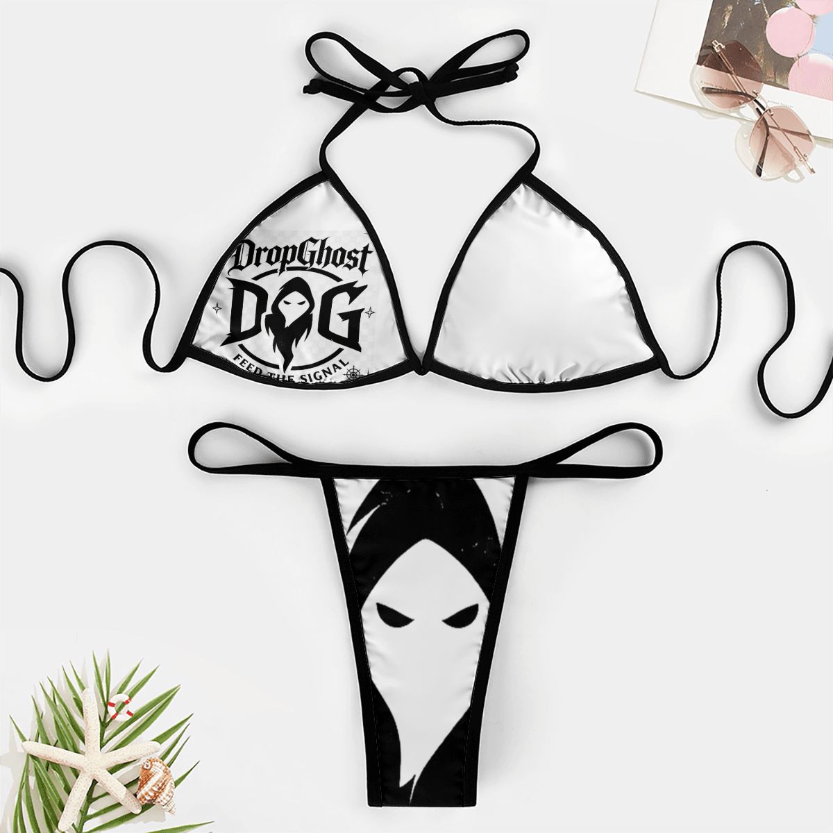 DropGhost Black and White Thong Bikini