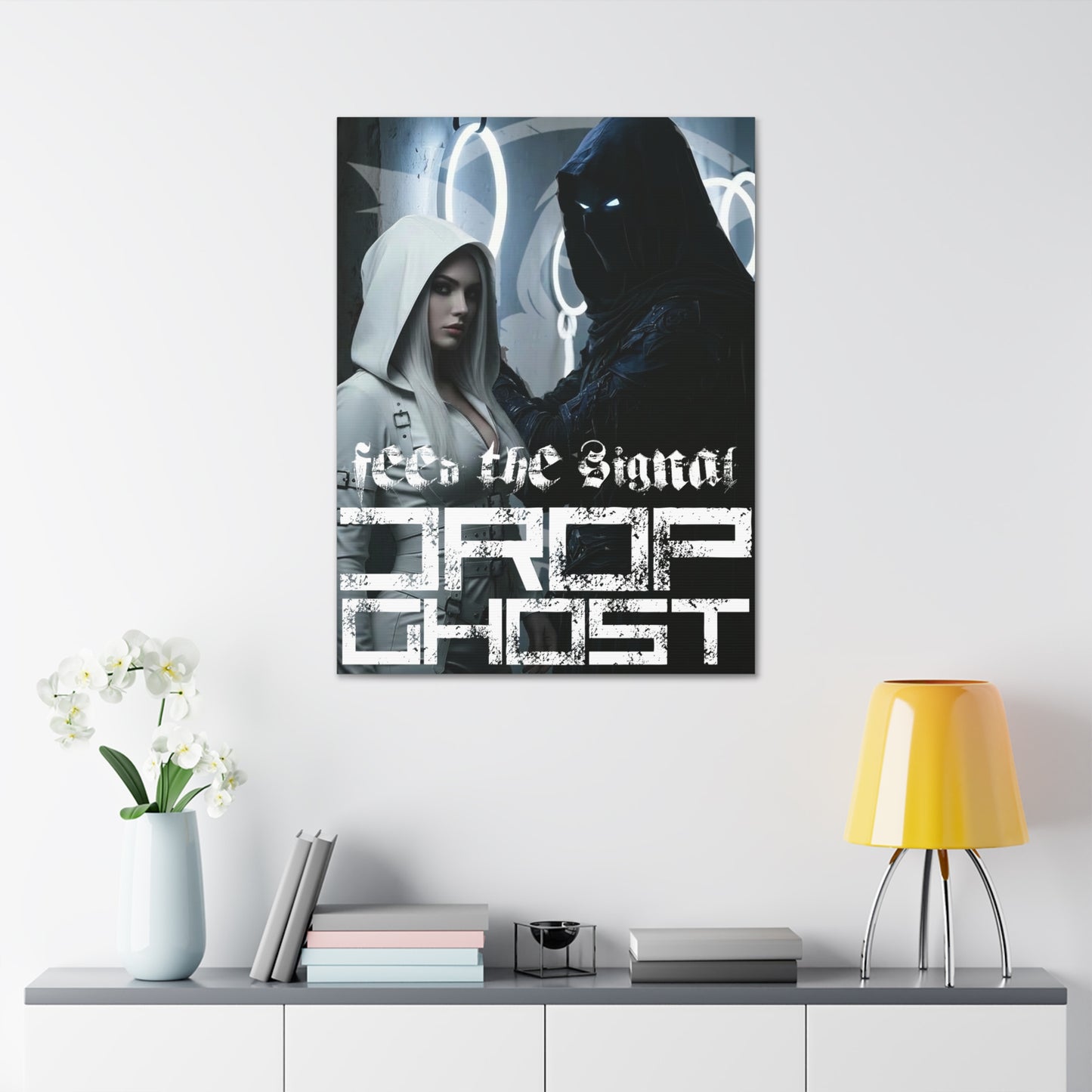 DropGhost Framed Canvas Print — 'Feed the Signal' Dark Cyber Gothic Wall Art