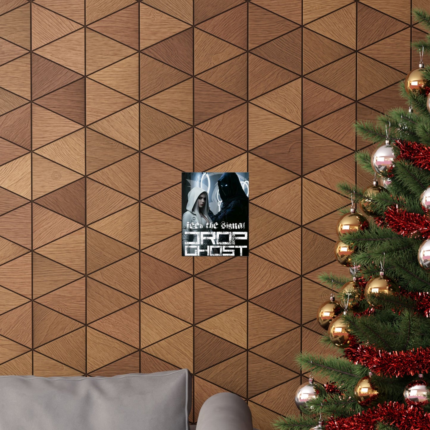 DropGhost Matte Poster "Feed the Signal" — Futuristic Hooded Duo Cyberpunk Wall Art