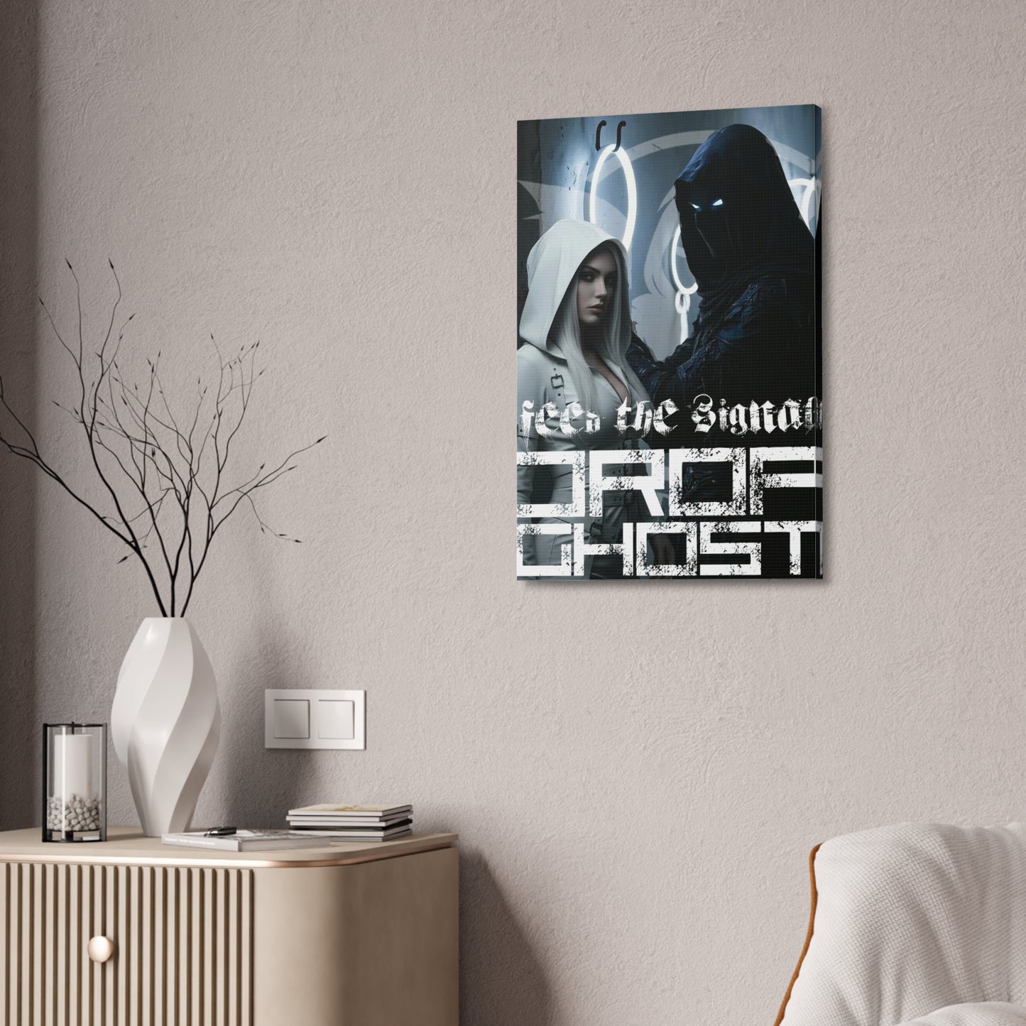 DropGhost Framed Canvas Print — 'Feed the Signal' Dark Cyber Gothic Wall Art