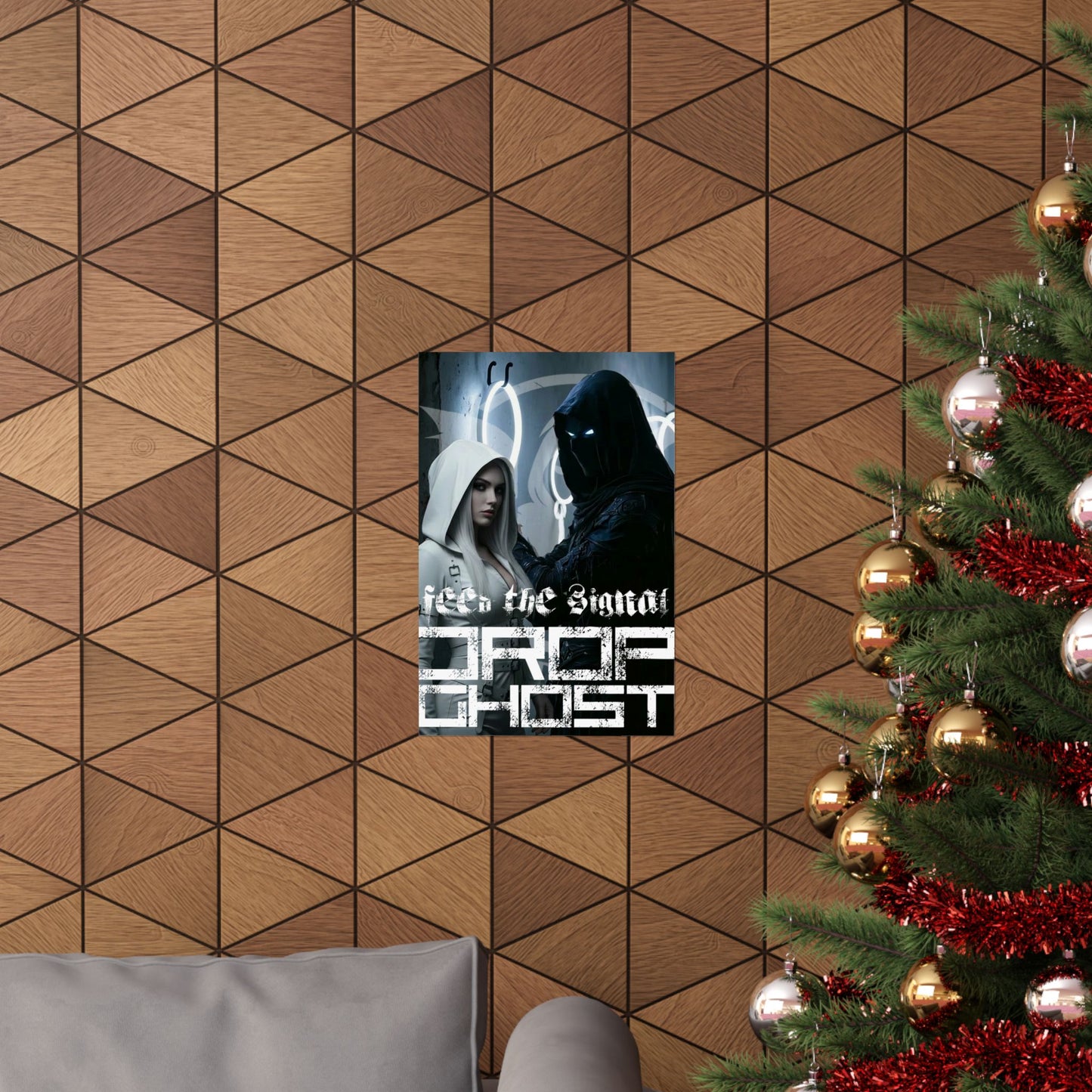 DropGhost Matte Poster "Feed the Signal" — Futuristic Hooded Duo Cyberpunk Wall Art